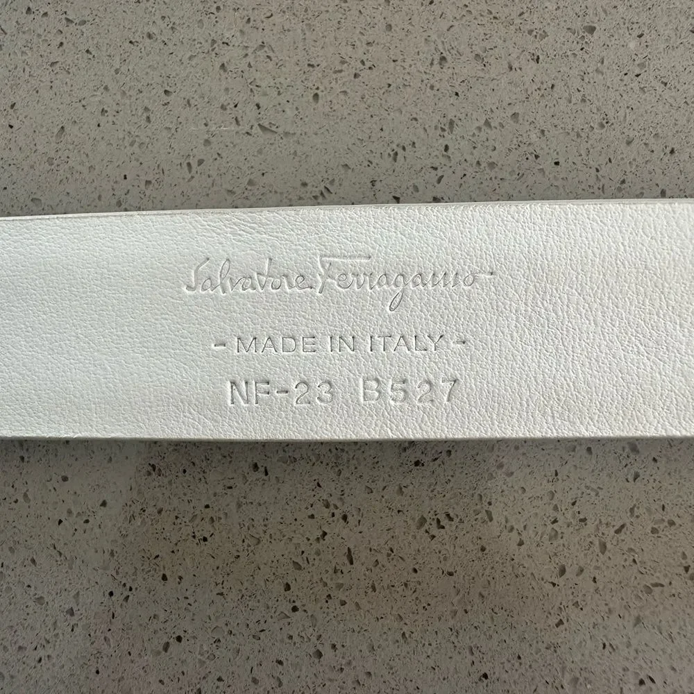 Salvatore Ferragamo Flower Buckle Leather Belt New Bianco White/Gold Buckle